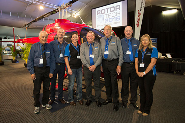 Rob Rich, left, seen here with other members of the Australian Helicopter Industry Association executive at Rotortech 2016, has retired from the association's board.