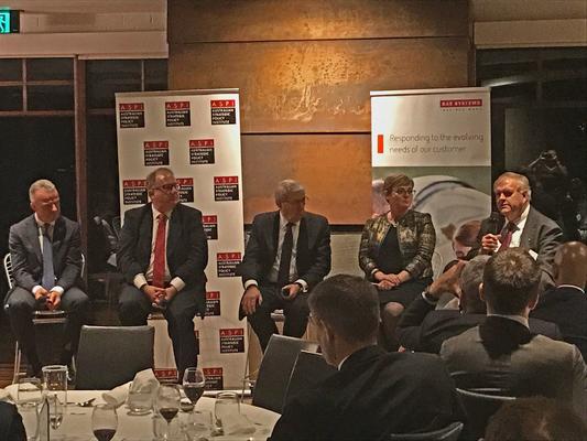 The panel discussing Parliamentary inquiry into bipartisan defence cooperation. (L-R) Dr Brendan Nelson, David Feeney, Sir Roger Carr, Linda Reynolds and Kim Beazley.
ADM Katherine Ziesing