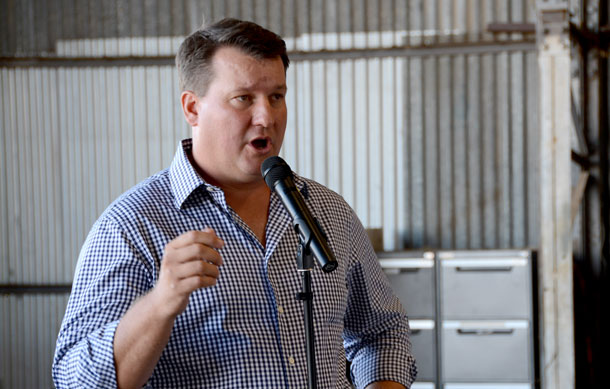 Ben Morgan addresses the industry rally at Tamworth in May 2016. (Steve Hitchen)