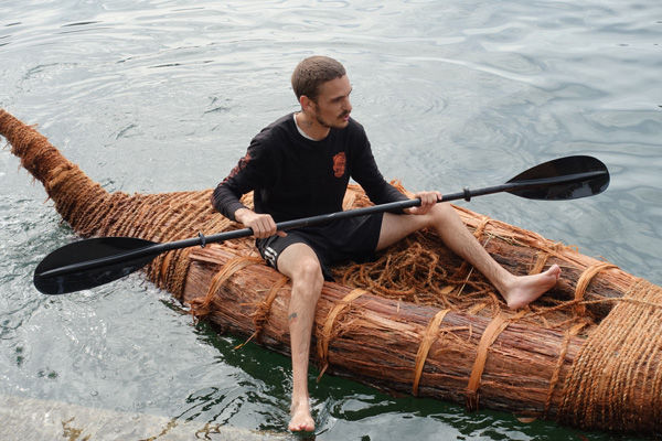 A traditional bark canoe led heralded a traditional smoking ceremony welcome.