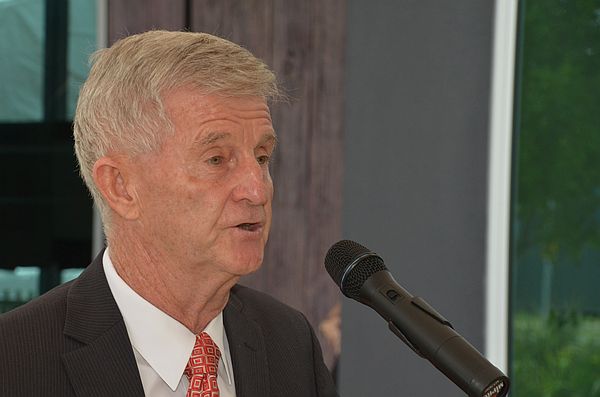 President and MD Harris Defence Australia Alan Callaghan addresses the high profile crowd gathered for the opening of the new head office in Hamilton, Brisbane. Credit: ADM David Jones