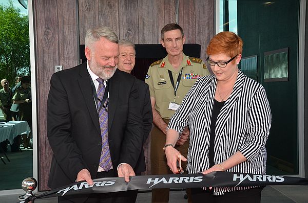 Deputy Secretary CASG Kim Gillis and Minister for Defence Marise Payne officially open the facility watched by Harris Defence Australia president and MD Alan Callaghan and Chief of Army Lieutenant General Angus Campbell. Credit: ADM David Jones