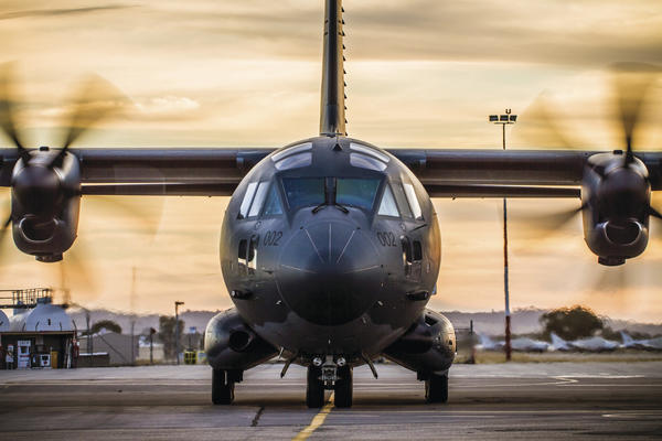 A No. 35 Squadron C-27J Spartan at RAAF Base Wagga during a day/night training sortie. The first of ten Spartans arrived in Australia in June 2015. Credit: Defence