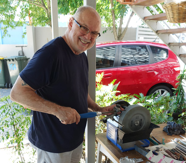 Sharpening on the Tormek T4 in between turning demonstrations at Gallery Shin, West End, Brisbane.