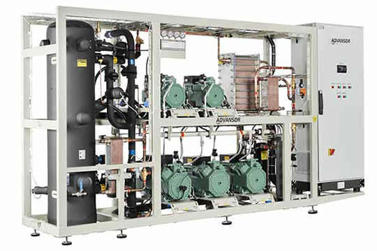 The CuBig II is an energy-efficient CO2 rack combining cooling and heating in one compact unit for larger supermarkets, cold storage and industrial applications. Image: Advansor