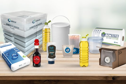 Amcor&rsquo;s range of reusable cups, closures and flexible packaging on display at Fachpack 2025.