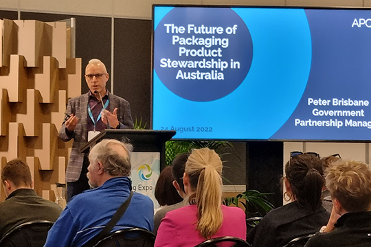 APCO's Peter Brisbane addressing the crowd at AWRE 2022. Image: PKN