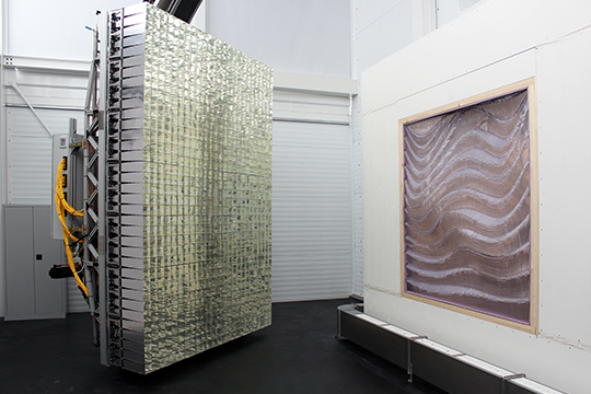 Semi-​transparent fa&ccedil;ade made of printed polymer.