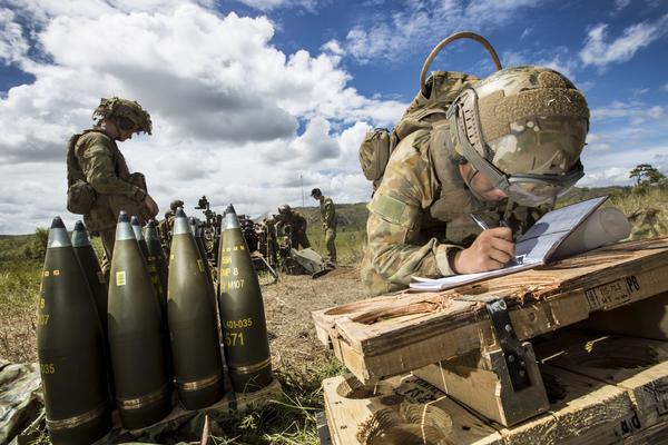 Army soldier Lance Bombardier Anthony Lyall accounts for ammunition rounds at Townsville training area, Queensland, during Exercise Black Dagger in 2016. Credit: Defence