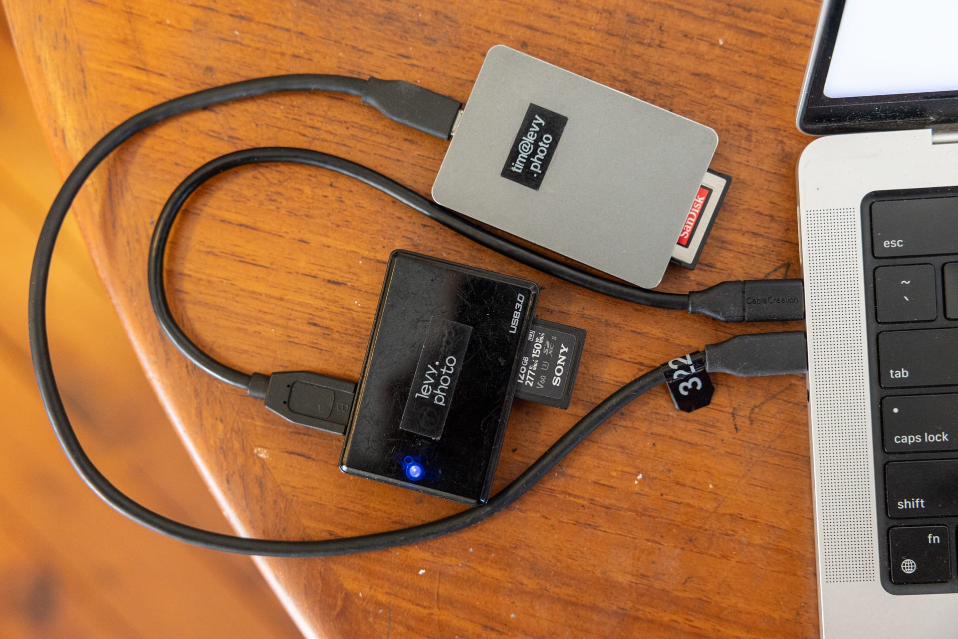 10GB cable with no tag (but speed tested) and 5GB cable with no marker. Image: Tim Levy