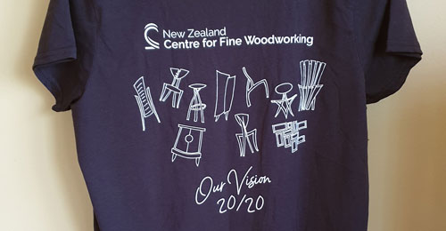 As another memento, program participants were given t-shirts printed with sketches of each of the designs that eventuated. These were drawn by Michael Fortune and included his own chair and the stool that Kelly Parker worked on.