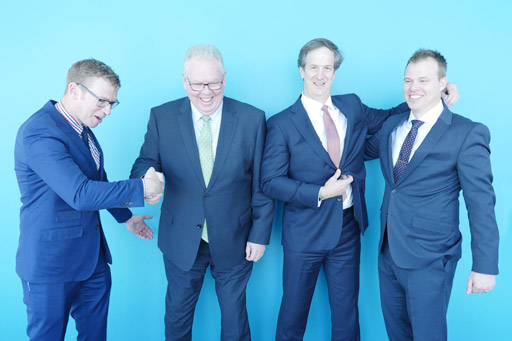 (L-R): Andrew O&rsquo;Connor, co-founder, Relken Engineering (and now, Partner, KPMG); Steve Clark, lead partner Major Projects, KPMG; James Hunter, national managing partner, Markets & Growth, KPMG; and Ben Mailler, co-founder, Relken Engineering (and now, Partner, KPMG). Credit: KPMG Australia
