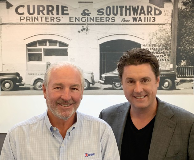 Change at Currie Group: David Currie (left) steps back, Rob Mesaros steps up.