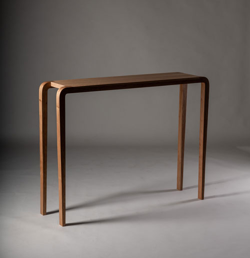 Curvilinear Hall Table, Ben Alden, American white oak and New Zealand grown elm.