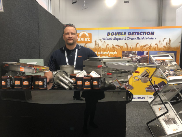 Jonathan Schulberg of Eriez Magnetics (stand 3021) demonstrated the company&rsquo;s Vibratory Feeder for wet or dry product. The electromagnetic system can be used in various environments, he says, including hot and cold. The company also has a magnetic liquid line trap on show that removes scale, oxides and iron contaminants in liquid and slurry lines, and a magnetic grate to remove iron and tram iron from dry and free flowing products. Eriez has a 50-year history in Australia but New Zealand is a young market for the company, and it is actively looking for local partners.