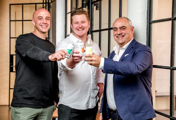 Asahi Beverages has acquired the premium adult soft drink brand Strangelove. L-R: Strangelove co-founder James Bruce, Asahi Beverages CEO Robert Iervasi, Strangelove CEO Dave Temminghoff (Image source: Asahi Beverages)