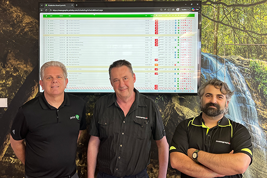 Digital powerhouse: (l-r) John Alden, CEO of printIQ; Frank Mezo, owner of Mezographic; and Matt Murphy, senior roll printer at Mezographic