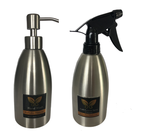 PIDA 2020 Health, Beauty & Wellness Category Finalist: Kahuku Natural refillable stainless-steel range of cleansers and liquid soap containers.