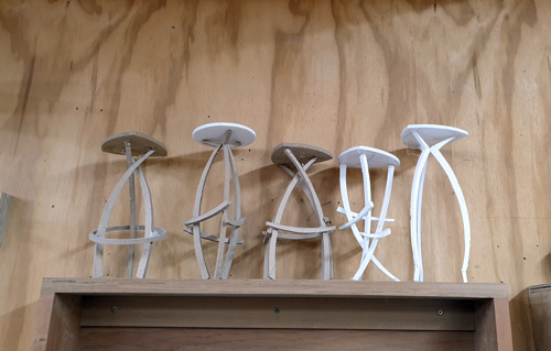 Some of the mockups Kelly Parker made for the stool she worked on during the open studio.