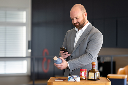 Protected at print: Marc Huns&auml;nger, director, Protection Technologies at Koenig & Bauer Vision & Protection, shows how easy it can be to protect and verify printed products.
