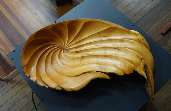 Lesley McLennan&rsquo;s Confluence was carved from Huon pine and &lsquo;an exploration of how curves join and change each other&rsquo;.