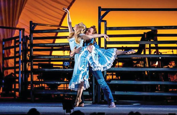 Stefanie Jones performing in the Production Company's 'Oklahoma' with Daniel Roberts.