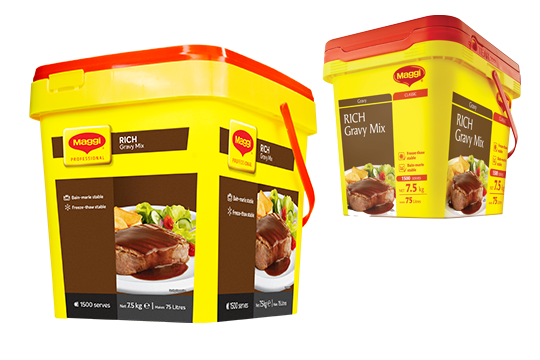 The new Maggi package design (left) is significantly lighter than the previous design (right) while maintaining the same shelf life, strength and reliable leak-proof seal.