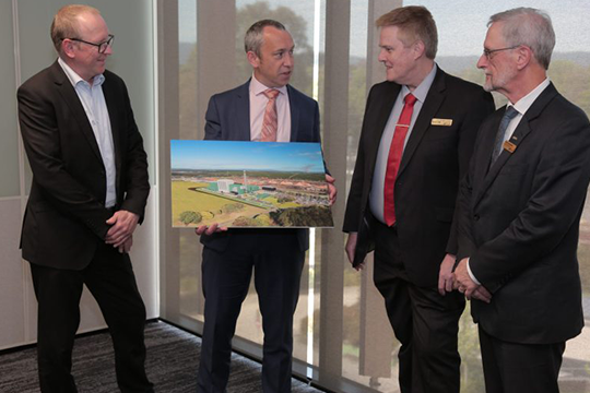 (l-r) David Jettner, GM Opal Corporate Development & Strategic Projects; Jonathan Mayberry, GM, Business Development at Veolia; Cr Mike Symon, mayor of the City of Maroondah; and Steve Kozlowski, CEO, Maroondah City Council.