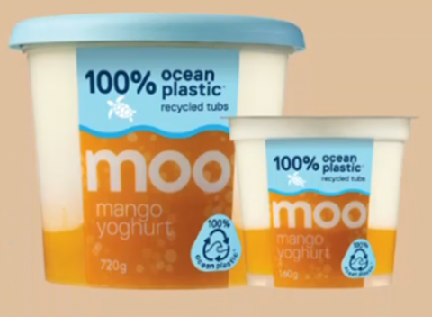 Moo claimed that its yoghurt tubs were made from 100 per cent ocean plastic.
