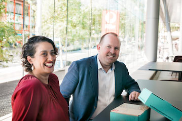 (L-R) Rebecca Burrows, GM, small business, Australia Post with Ian Douglas, CEO of Spawnit.