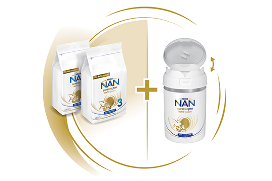 The new Nan Supremepro toddler ReFill system will result in 40% less primary packaging weight over a year, compared to Nan Supremepro 3 toddler 800g tins.