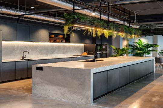Artist impression of a kitchen benchtop from Noveco Surfaces.