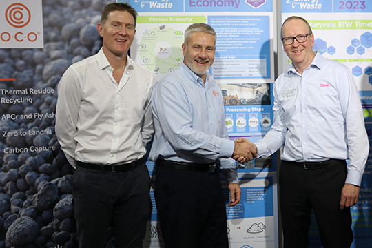 (l-r) Edward Nicholas, GM, Masdar Tribe Australia; Steve Greig, OCO's managing director; and David Jettner, GM corporate development and strategic projects, Opal.