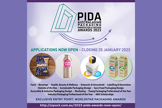 Entries close on 25 January for the 2023 Australasian Packaging Innovation & Design Awards (PIDA).