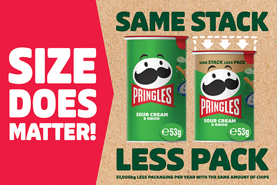 Showing size really does matter, the smaller Pringles cans will reduce 37,000 kgs of packaging per year in the ANZ region, while maintaining the same amount of Pringles chips per can.
Source: Kellanova