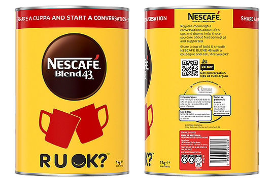 To celebrate the partnership with R U OK?, Nestle Professional has released limited-edition 1kg tins of Nescafe Blend 43.