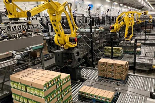 At its nutrition factory in Ploiesti, Romania, Unilever has installed a Sidel central palletising system to meet the increasing demands on its production capability. The system has eight robotic cells connected to 28 packing lines.