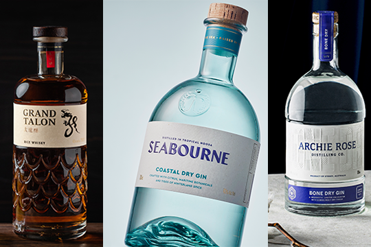 Masters award winners: Grand Talon Rice Whisky (World Whisky), Seabourne Coastal Dry Gin and Archie Rose Bone Dry Gin, both in the Gin Category and