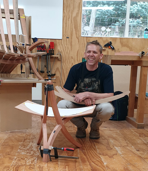 Stuart Faulkner with his chair design prototype in progress.
