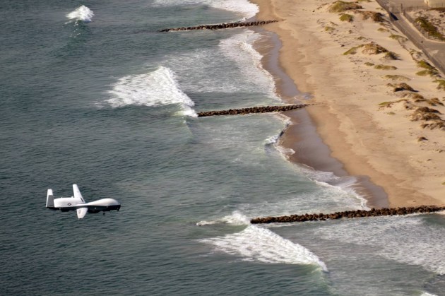 The first operational MQ-4C Triton comes in for a landing at Naval Base Ventura County in the US. 
US Navy