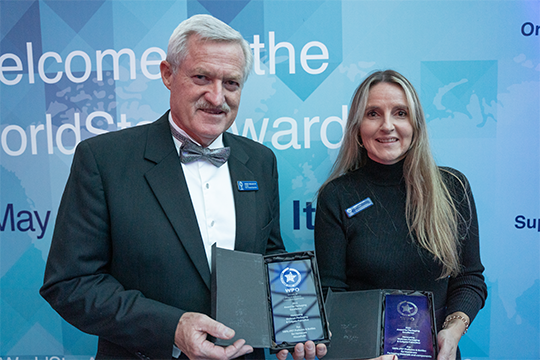 Pierre Pienaar and Nerida Kelton, who picked up many awards on behalf of Aussie companies that could not make it to Italy. Image: Olof Ljung