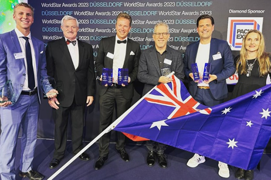 Special Awards were given to Caps & Closures (silver for Save Food and silver for Accessible Packaging) while  BioPak won the coveted gold for Sustainability. From left: Lachlan Holmes, Pierre Pienaar, Brendon Holmes, Gary Smith and colleague, and Nerida Kelton.