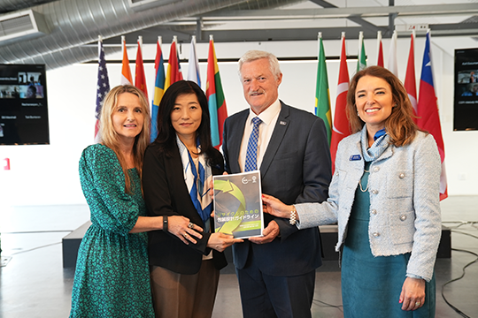 l-r: Nerida Kelton, vice-president of Sustainability and Save Food at WPO; Hiroko Akieda, JPI representative; former WPO president Pierre Pienaar, and current president Luciana Pellegrino.