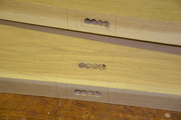 3.Mortises wasted out on drill press