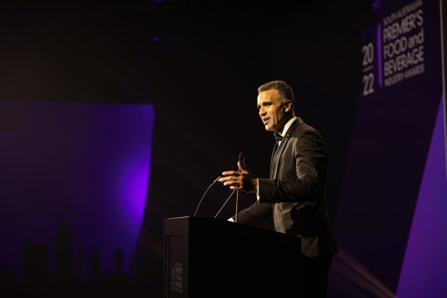 Premier Peter Malinauskas opens the 2022 South Australian Premier's Food and Beverage Industry Awards Gala. Image: Food South Australia