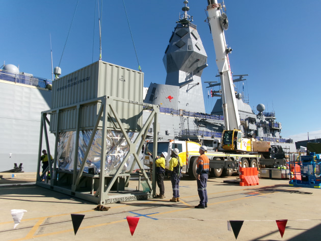 HMAS Stuart during the work. 

Credit: Babcock