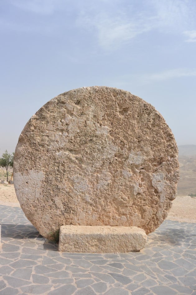 Giant stone bike wheel at Mt Nebo