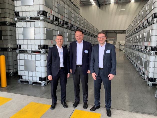 At the Yatala plant opening, from left, Sch&uuml;tz Australia GM, Alan Barham; Sch&uuml;tz Group CEO Roland Strassburger; and Sch&uuml;tz business unit manager, Andreas Wolf.
