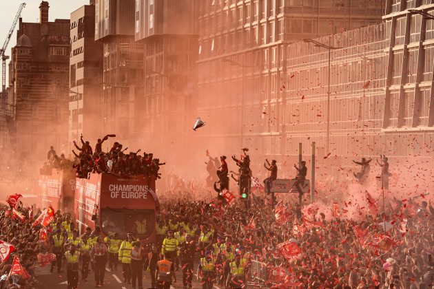 Sports Singles Nominee. &copy; Oli Scarff, United Kingdom, Agence France-Presse. Liverpool Champions League Victory Parade. A trophy-shaped balloon floats over the crowd in Liverpool, England, as football fans line the streets on 2 June during the open-top bus parade celebrating Liverpool&rsquo;s win against Tottenham Hotspur in the UEFA Champions League final.