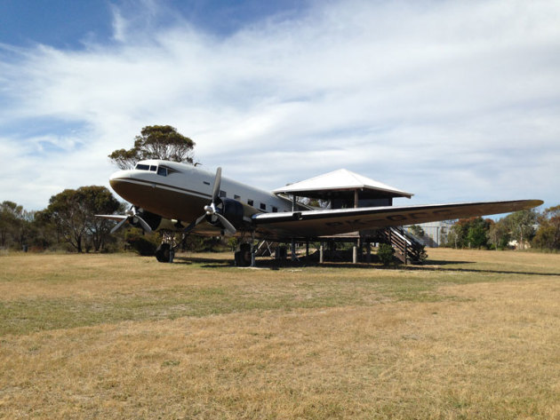 The restored DC3 Dakota at the Lily Dutch Windmill. (Shelley Ross)